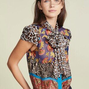 NWOT Alice + Olivia Jeannie Tie Neck Blouse Top M $395